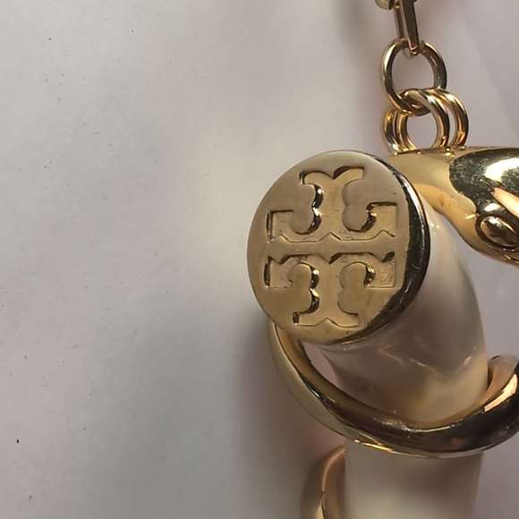 Tory Burch Horn and Serpent Pendant Necklace 29" Long Gold Tone & Cream - Picture 7 of 12